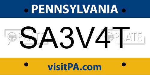 SA3V4T Pennsylvania License Plate