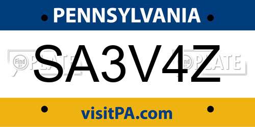 SA3V4Z Pennsylvania License Plate