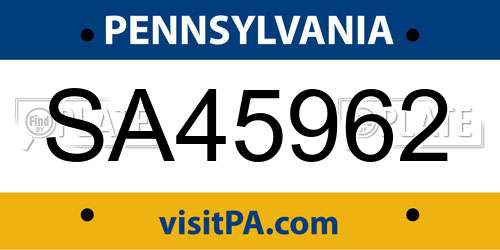 SA45962 Pennsylvania License Plate