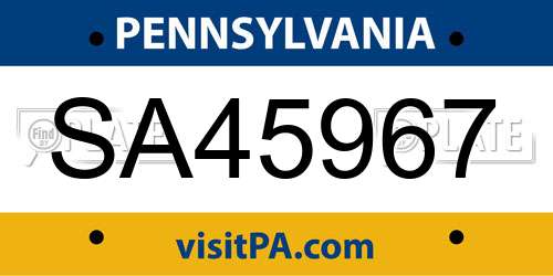 SA45967 Pennsylvania License Plate