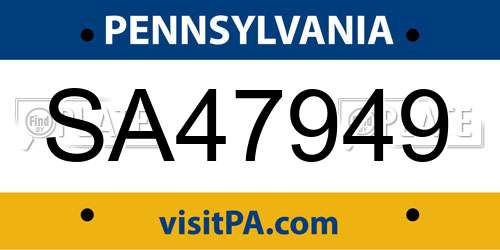 SA47949 Pennsylvania License Plate