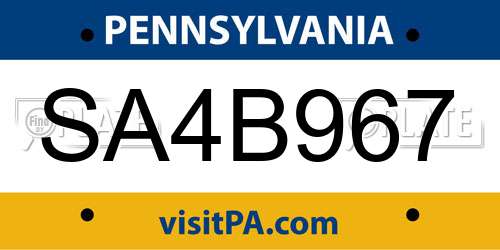 SA4B967 Pennsylvania License Plate