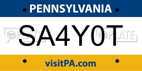SA4Y0T Pennsylvania License Plate