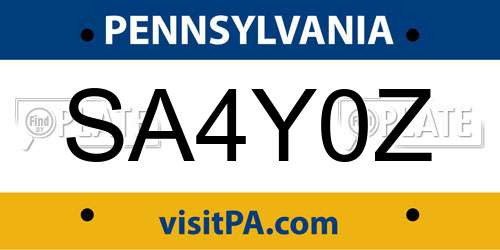 SA4Y0Z Pennsylvania License Plate