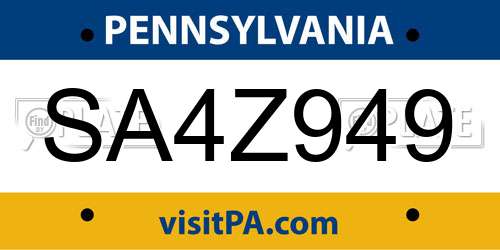 SA4Z949 Pennsylvania License Plate