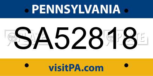 SA52818 Pennsylvania License Plate