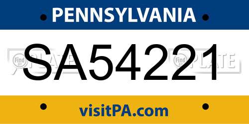 SA54221 Pennsylvania License Plate