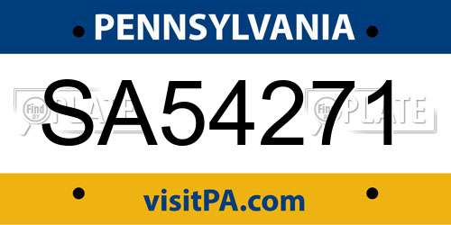 SA54271 Pennsylvania License Plate