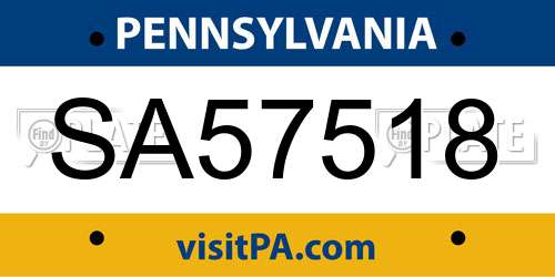 SA57518 Pennsylvania License Plate