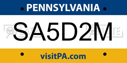 SA5D2M Pennsylvania License Plate