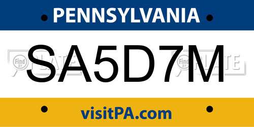 SA5D7M Pennsylvania License Plate