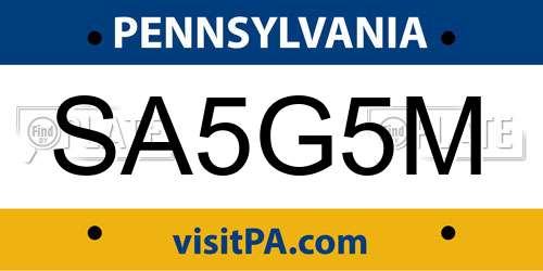 SA5G5M Pennsylvania License Plate