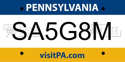 SA5G8M Pennsylvania License Plate