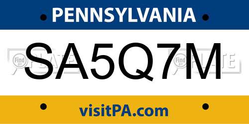 SA5Q7M Pennsylvania License Plate