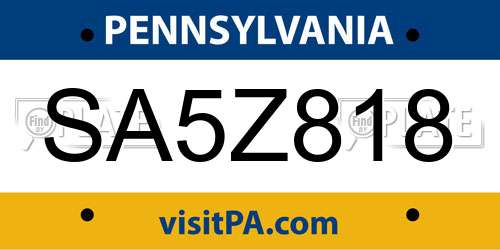 SA5Z818 Pennsylvania License Plate