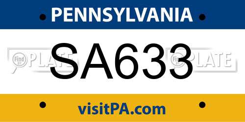SA633 Pennsylvania License Plate