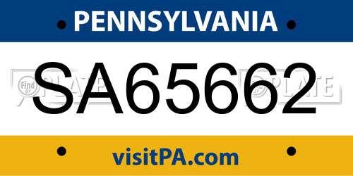 SA65662 Pennsylvania License Plate