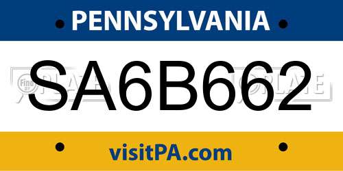 SA6B662 Pennsylvania License Plate
