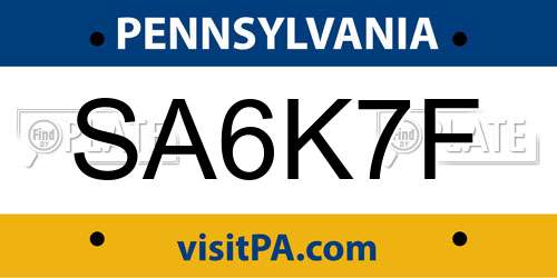 SA6K7F Pennsylvania License Plate