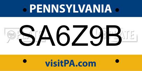 SA6Z9B Pennsylvania License Plate