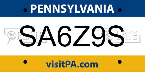 SA6Z9S Pennsylvania License Plate
