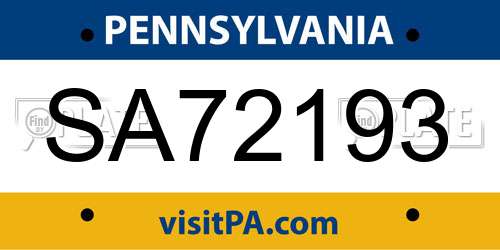 SA72193 Pennsylvania License Plate
