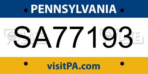 SA77193 Pennsylvania License Plate