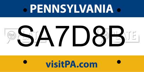 SA7D8B Pennsylvania License Plate