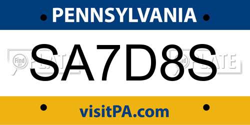 SA7D8S Pennsylvania License Plate