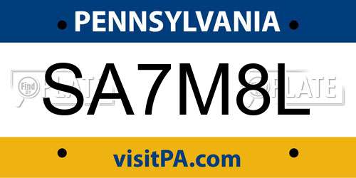 SA7M8L Pennsylvania License Plate