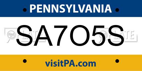 SA7O5S Pennsylvania License Plate