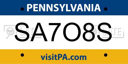 SA7O8S Pennsylvania License Plate