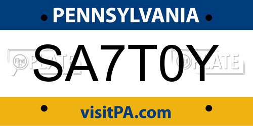 SA7T0Y Pennsylvania License Plate