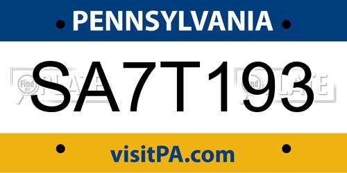 SA7T193 Pennsylvania License Plate
