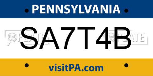 SA7T4B Pennsylvania License Plate