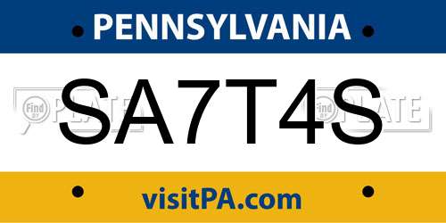 SA7T4S Pennsylvania License Plate