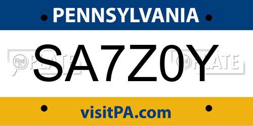 SA7Z0Y Pennsylvania License Plate