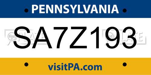 SA7Z193 Pennsylvania License Plate