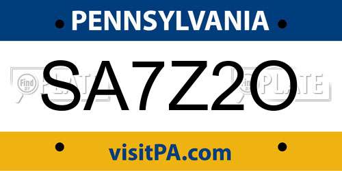 SA7Z2O Pennsylvania License Plate