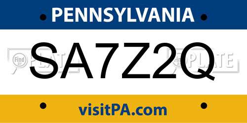 SA7Z2Q Pennsylvania License Plate