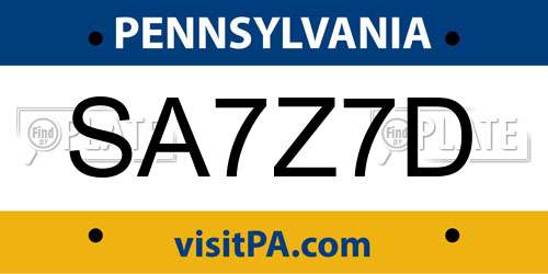 SA7Z7D Pennsylvania License Plate