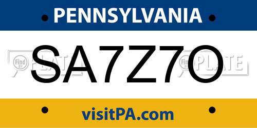 SA7Z7O Pennsylvania License Plate