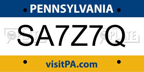 SA7Z7Q Pennsylvania License Plate