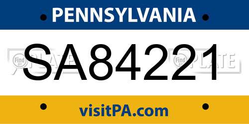 SA84221 Pennsylvania License Plate