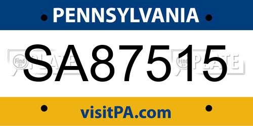 SA87515 Pennsylvania License Plate