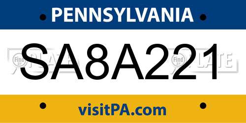 SA8A221 Pennsylvania License Plate