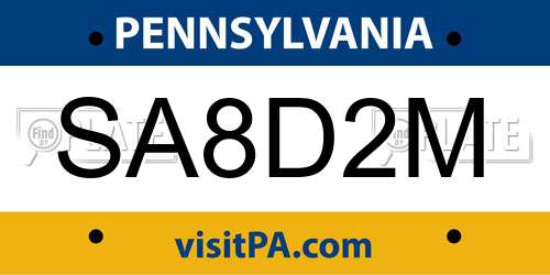 SA8D2M Pennsylvania License Plate