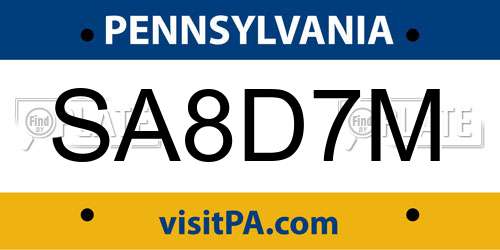 SA8D7M Pennsylvania License Plate