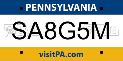 SA8G5M Pennsylvania License Plate