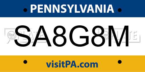 SA8G8M Pennsylvania License Plate